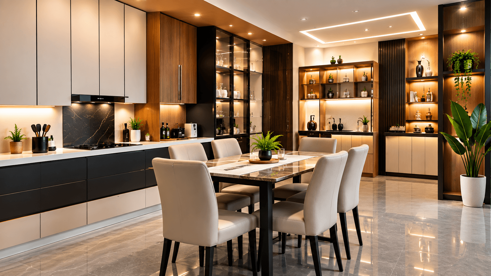 Contemporary kitchen and dining interior