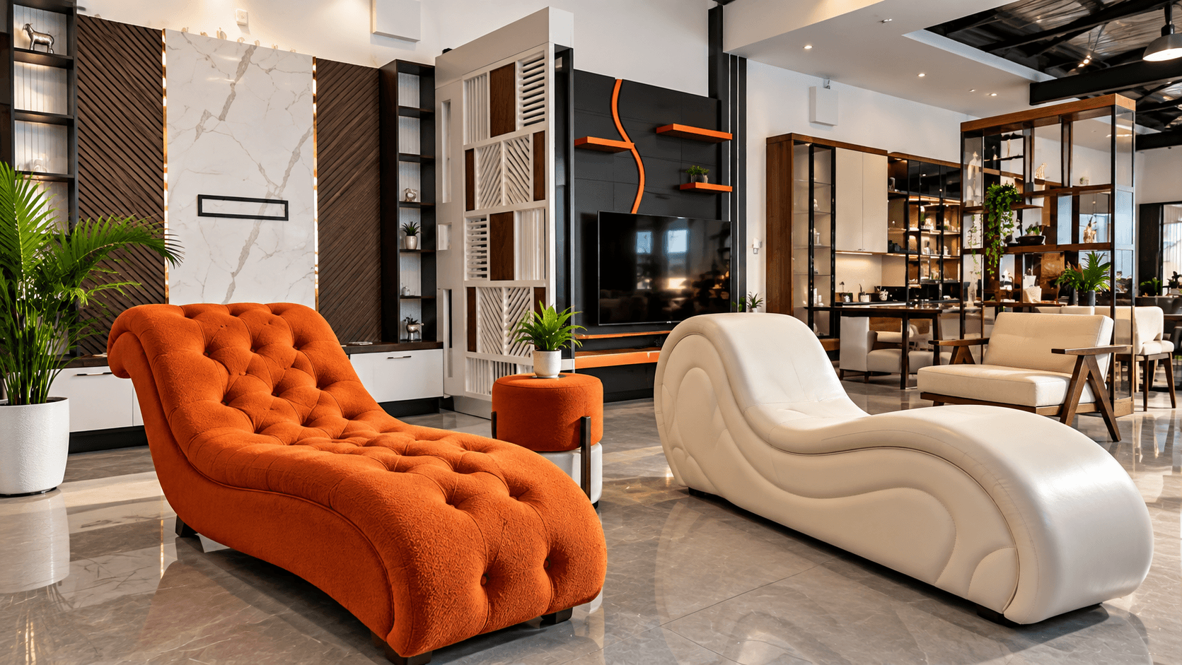 Bespoke orange and white lounge furniture